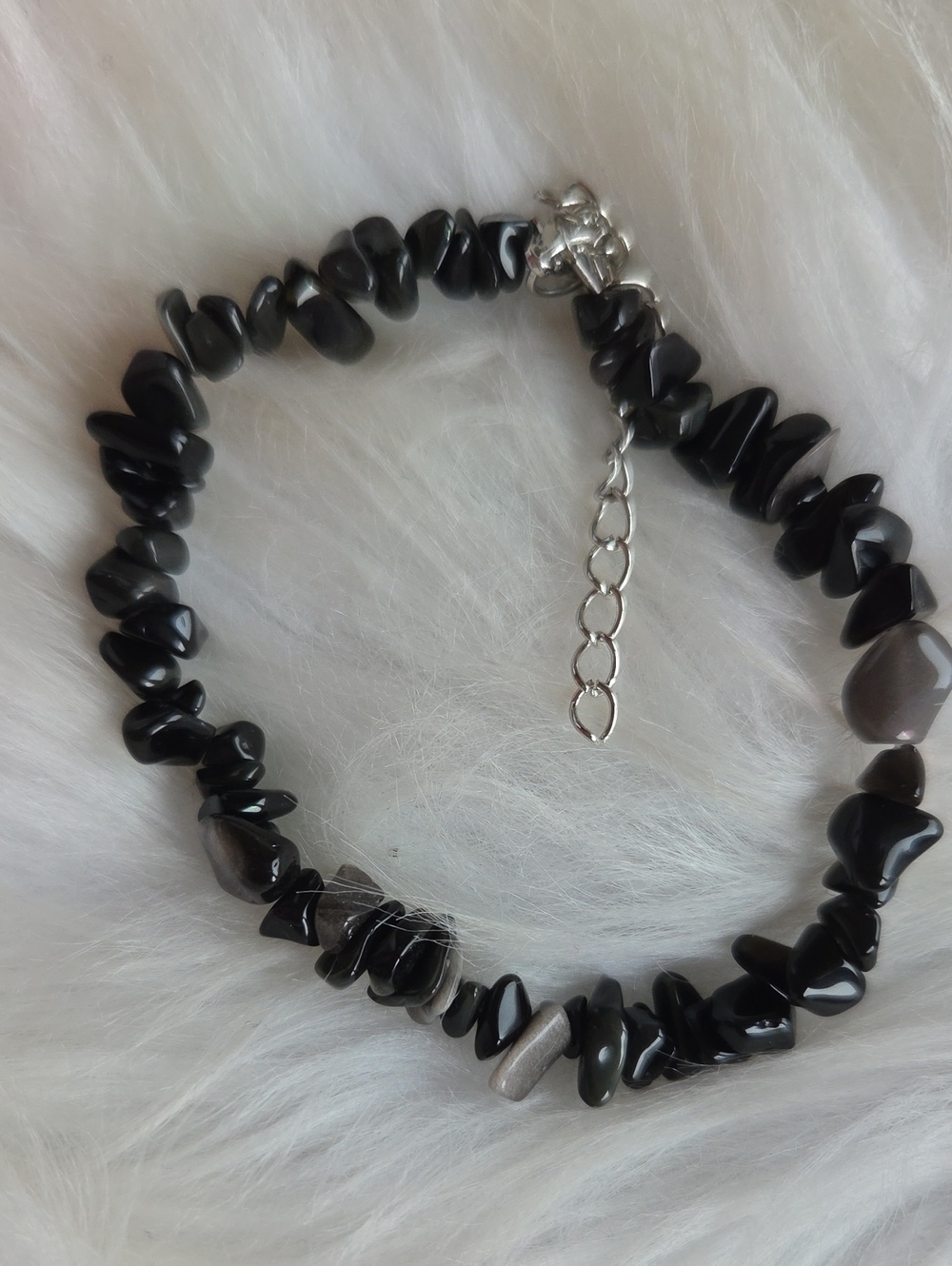 Plus Size Silver Sheen Obsidian Gemstone Bracelet Or Anklet
